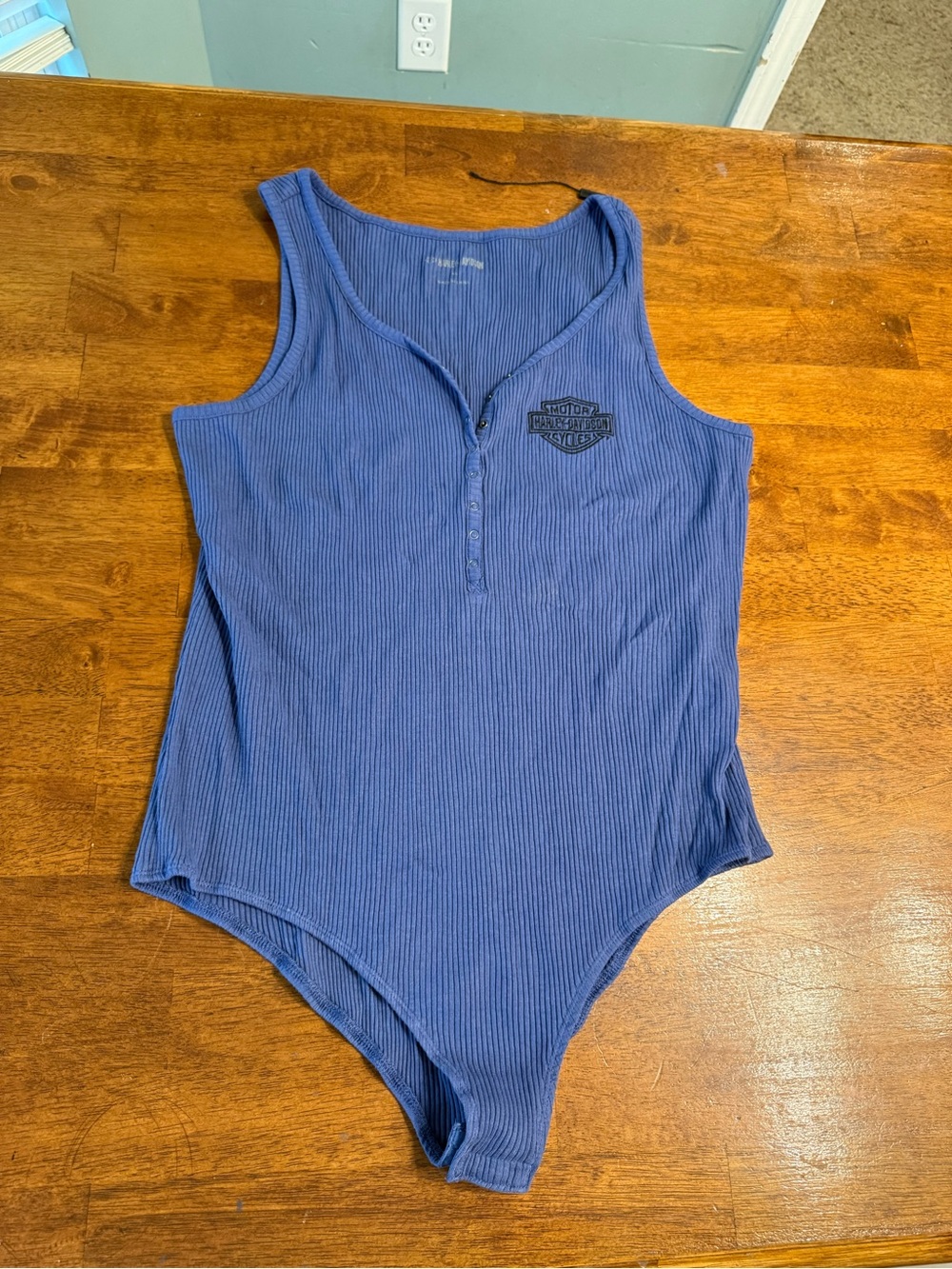 Harley-Davidson Iron Bond Henley Ribbed Bodysuit Blue Bar & Shield Tank XL